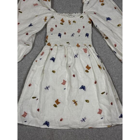 Reformation Womens Size S Greyson Linen Long Sleeve Mini Dress Butterfly Bugs - Picture 12 of 14